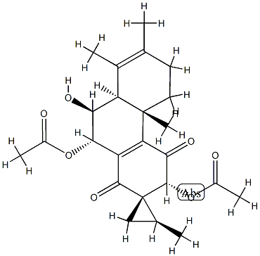 (2S,1S,3'R,4'bS,8'aS,9'S,10'S)-3',10'-Diacetoxy-4'b,5',6',8'a,9',10'-hexahydro-9'-hydroxy-2,4'b,7',8'-tetramethylspiro[cyclopropane-1,2'(1'H)-phenanthrene]-1',4'(3'H)-dione Struktur