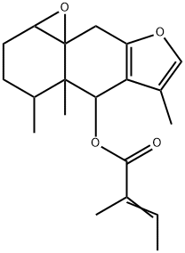 2-Methyl-2-butenoic acid 1a,2,4,4a,5,9-hexahydro-4,4a,6-trimethyl-3H-oxireno[8,8a]naphtho[2,3-b]furan-5-yl ester Struktur