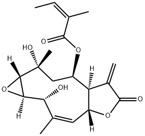 (Z)-2-Methyl-2-butenoic acid (1aR,2R,3Z,4aR,7aR,8R,10R,10aS)-1a,2,4a,6,7,7a,8,9,10,10a-decahydro-2,10-dihydroxy-3,10-dimethyl-7-methylene-6-oxooxireno[6,7]cyclodeca[1,2-b]furan-8-yl ester Struktur