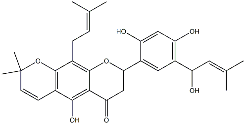 8-[2,4-Dihydroxy-5-(1-hydroxy-3-methyl-2-butenyl)phenyl]-7,8-dihydro-5-hydroxy-2,2-dimethyl-10-(3-methyl-2-butenyl)-2H,6H-benzo[1,2-b:5,4-b']dipyran-6-one Struktur