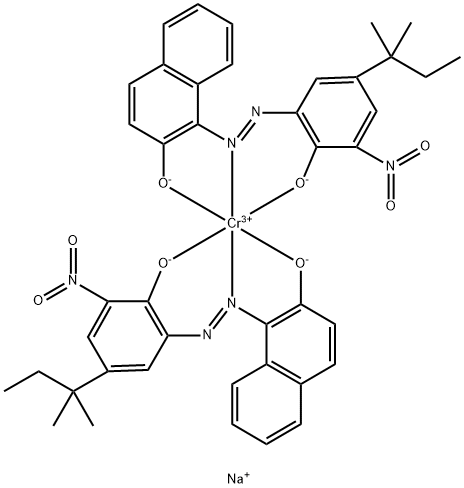 sodium bis[1-[[2-hydroxy-3-nitro-5-tert-pentylphenyl]azo]-2-naphtholato(2-)]chromate(1-) Struktur