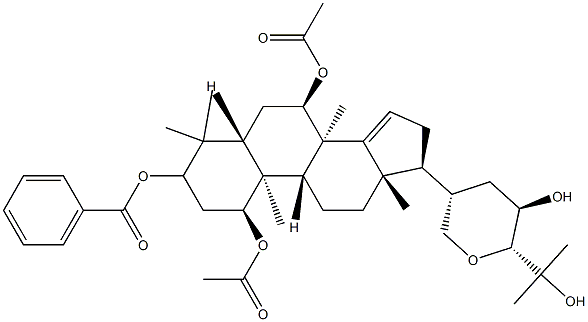 (13α,17α,20S,23R,24R)-21,24-Epoxy-4,4,8-trimethyl-5α-cholest-14-ene-1α,3α,7α,23,25-pentol 1,7-diacetate 3-benzoate Struktur