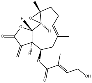 (E)-4-Hydroxy-2-methyl-2-butenoic acid (1aR,4E,7R,7aR,10aS,10bR)-1a,2,3,6,7,7a,8,9,10a,10b-decahydro-1a,5-dimethyl-8-methylene-9-oxooxireno[9,10]cyclodeca[1,2-b]furan-7-yl ester Struktur