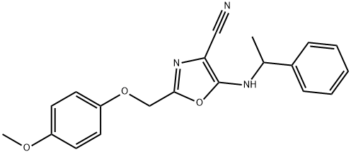 2-[(4-methoxyphenoxy)methyl]-5-[(1-phenylethyl)amino]-1,3-oxazole-4-carbonitrile Struktur