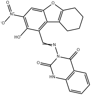 2,4(1H,3H)-Quinazolinedione,3-[[(6,7,8,9-tetrahydro-2-hydroxy-3-nitrodibenzofuran-1-yl)methylene]amino]-(9CI) Struktur