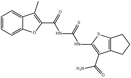 2-Benzofurancarboxamide,N-[[[3-(aminocarbonyl)-5,6-dihydro-4H-cyclopenta[b]thien-2-yl]amino]thioxomethyl]-3-methyl-(9CI) Struktur