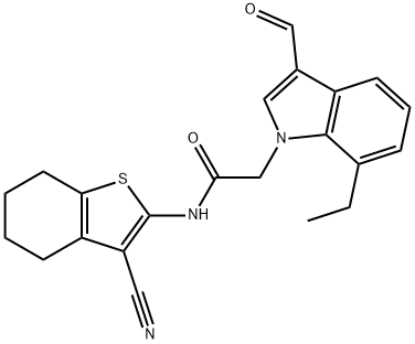 1H-Indole-1-acetamide,N-(3-cyano-4,5,6,7-tetrahydrobenzo[b]thien-2-yl)-7-ethyl-3-formyl-(9CI) Struktur