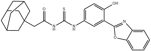 Tricyclo[3.3.1.13,7]decane-1-acetamide, N-[[[3-(2-benzoxazolyl)-4-hydroxyphenyl]amino]thioxomethyl]- (9CI) Struktur