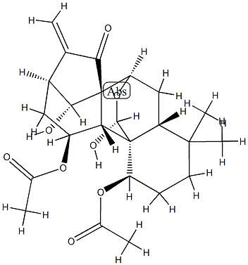 (14R,20S)-1β,11β-Diacetoxy-7α,20-epoxy-14,20-dihydroxykaur-16-en-15-one Struktur