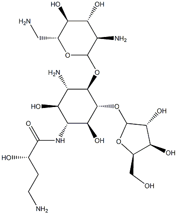 4-O-(2,6-ジアミノ-2,6-ジデオキシ-α-D-グルコピラノシル)-5-O-β-D-キシロフラノシル-N-[(S)-4-アミノ-2-ヒドロキシ-1-オキソブチル]-D-ストレプタミン 化學(xué)構(gòu)造式