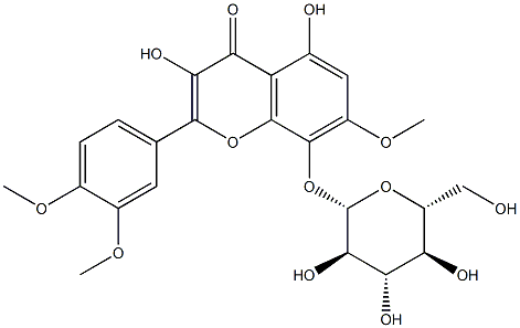 2-(3,4-Dimethoxyphenyl)-8-(β-D-glucopyranosyloxy)-3,5-dihydroxy-7-methoxy-4H-1-benzopyran-4-one Struktur