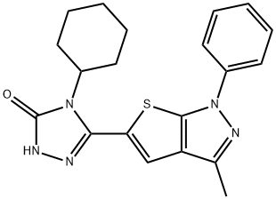 3H-1,2,4-Triazol-3-one,4-cyclohexyl-2,4-dihydro-5-(3-methyl-1-phenyl-1H-thieno[2,3-c]pyrazol-5-yl)-(9CI) Struktur