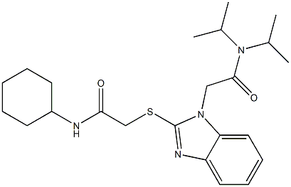 1H-Benzimidazole-1-acetamide,2-[[2-(cyclohexylamino)-2-oxoethyl]thio]-N,N-bis(1-methylethyl)-(9CI) Struktur