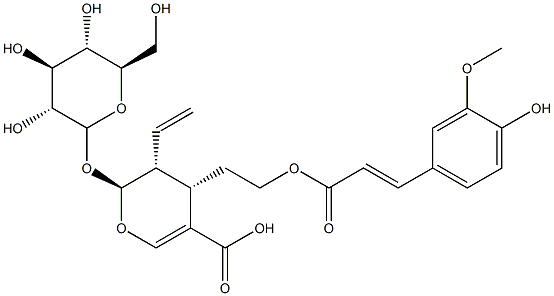 (2S)-3α-Vinyl-2β-(β-D-glucopyranosyloxy)-3,4-dihydro-4α-[2-[[(E)-3-(4-hydroxy-3-methoxyphenyl)-1-oxo-2-propenyl]oxy]ethyl]-2H-pyran-5-carboxylic acid Struktur