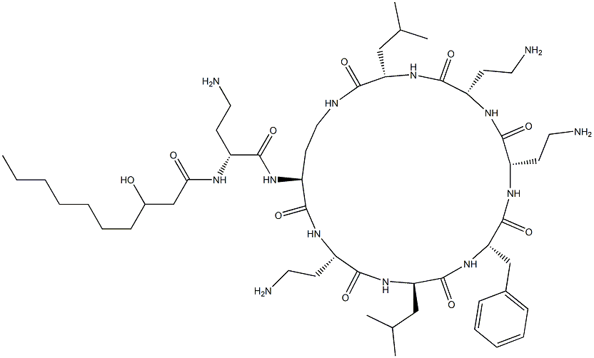 N2-[N2-(3-Hydroxy-1-oxodecyl)-D-DAB-]cyclo[L-DAB*-L-DAB-D-Leu-L-Phe-L-DAB-L-DAB-L-Leu-] Struktur