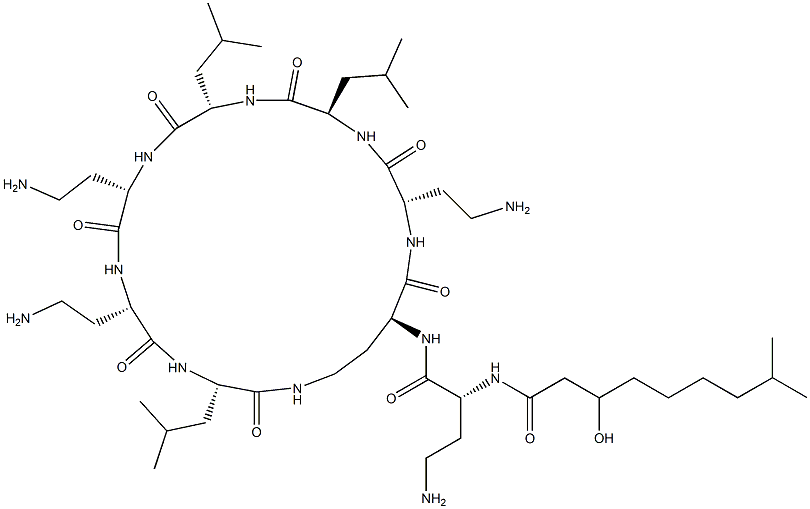 N2-[N2-(3-Hydroxy-8-methyl-1-oxononyl)-D-DAB-]cyclo[L-DAB*-L-DAB-D-Leu-L-Leu-L-DAB-L-DAB-L-Leu-] Struktur