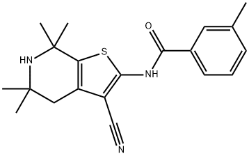 N-(3-cyano-5,5,7,7-tetramethyl-4,5,6,7-tetrahydrothieno[2,3-c]pyridin-2-yl)-3-methylbenzamide Struktur