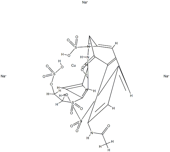 trisodium [5-acetamido-4-hydroxy-3-[[2-hydroxy-4-[[2-(sulphooxy)ethyl]sulphonyl]phenyl]azo]naphthalene-2,7-disulphonato(5-)]cuprate(3-) Struktur