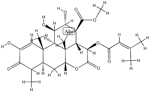 (4ξ)-13,20-Epoxy-2,11β,12α-trihydroxy-15β-[(3-methyl-1-oxo-2-butenyl)oxy]-3,16-dioxopicras-1-en-21-oic acid methyl ester Struktur