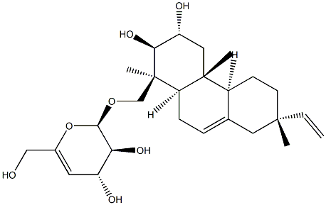 (2R)-2-[[(1S)-7α-Ethenyl-1,2,3,4,4a,4bα,5,6,7,8,10,10aα-dodecahydro-2β,3α-dihydroxy-1,4aβ,7-trimethylphenanthren-1β-yl]methyloxy]-3,4-dihydro-6-(hydroxymethyl)-2H-pyran-3β,4α-diol Struktur