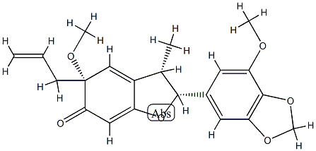 (2R)-3,5-Dihydro-5β-methoxy-2β-(7-methoxy-1,3-benzodioxol-5-yl)-3β-methyl-5-(2-propenyl)-6(2H)-benzofuranone Struktur