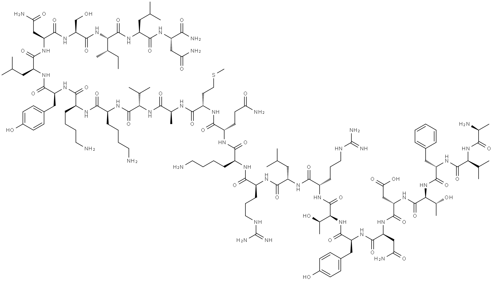 H-ALA-VAL-PHE-THR-ASP-ASN-TYR-THR-ARG-LEU-ARG-LYS-GLN-MET-ALA-VAL-LYS-LYS-TYR-LEU-ASN-SER-ILE-LEU-ASN-NH2 Struktur