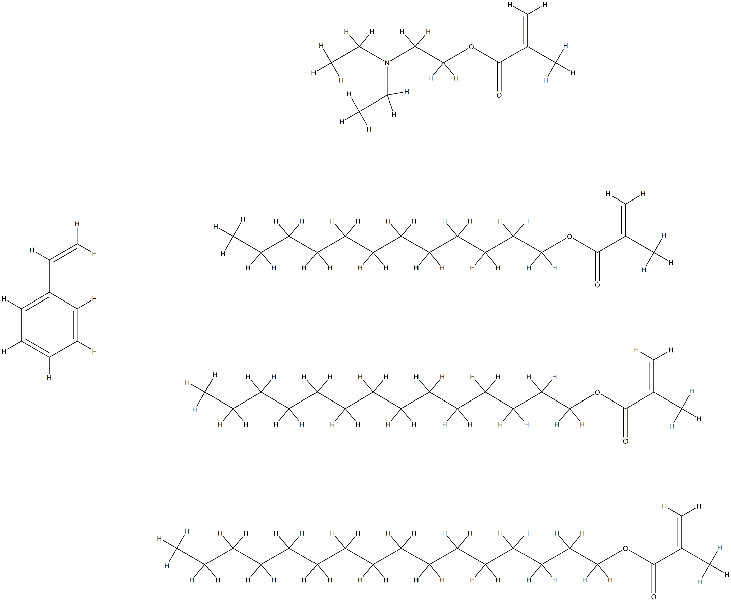 2-Propenoic acid, 2-methyl-, 2-(diethylamino)ethyl ester, polymer with dodecyl 2-methyl-2-propenoate, ethenylbenzene, hexadecyl 2-methyl-2-propenoate and tetradecyl 2-methyl-2-propenoate Struktur