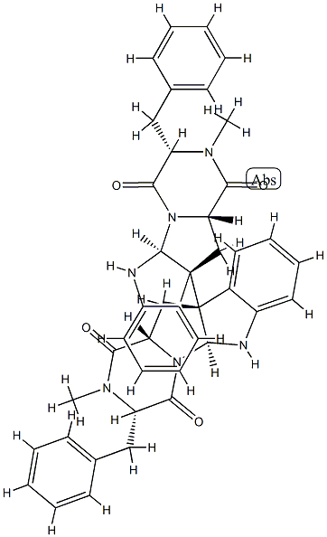 [10b,10'b-Bi-10bH-pyrazino[1',2':1,5]pyrrolo[2,3-b]indole]-1,1',4,4'-tetrone,2,2',3,3',5a,5'a,6,6',11,11',11a,11'a-dodecahydro-2,2'-dimethyl-3,3'-bis(phenylmethyl)-,(3S,3'S,5aS,5'aS,10bS,10'bS,11aS,11'aS)- Struktur