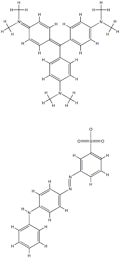 [4-[p,p'-bis(dimethylamino)benzhydrylidene]cyclohexa-2,5-dien-1-ylidene]dimethylammonium m-[[p-anilinophenyl]azo]benzenesulphonate Struktur