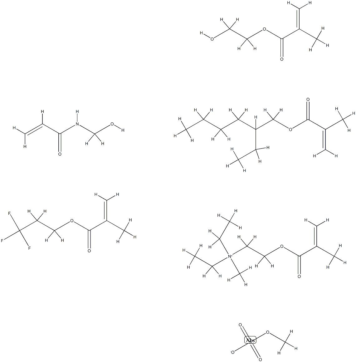 Ethanaminium, N,N-diethyl-N-methyl-2- [(2-methyl-1-oxo-2-propenyl)oxy]-, methyl sulfate, polymer with 2-ethylhexyl 2-methyl-2-propenoate, α-fluoro-ω-[2- [(2-methyl-1-oxo-2-propenyl)oxy]ethyl]poly(difluoromethylene ), 2-hydroxyethyl 2-methyl-2-propenoat Struktur