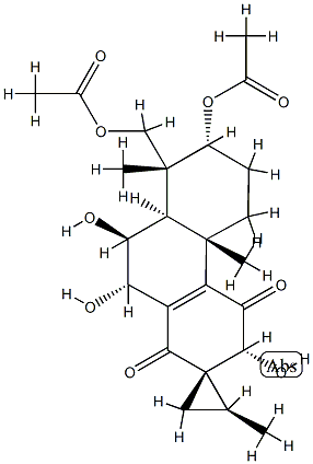 (1S,2S,8'R)-7'β-Acetoxy-8'-acetoxymethyl-3',4',4'b,5',6',7',8',8'aβ,9',10'-decahydro-3'β,9'α,10'β-trihydroxy-2,4'bα,8'-trimethylspiro[cyclopropane-1,2'(1'H)-phenanthrene]-1',4'-dione Struktur