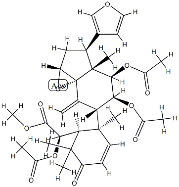 (6R,13α,17S)-6,11α,12α-Triacetoxy-14β,15β:21,23-diepoxy-4,4-dimethyl-3-oxo-6,7-seco-24-nor-5β-chola-1,7,20,22-tetrene-6-carboxylic acid methyl ester Struktur