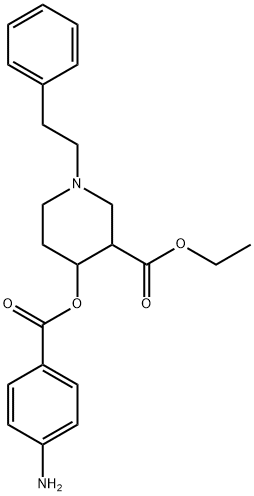 3-Ethoxycarbonyl-1-phenethyl-4-piperidyl=p-aminobenzoate Struktur