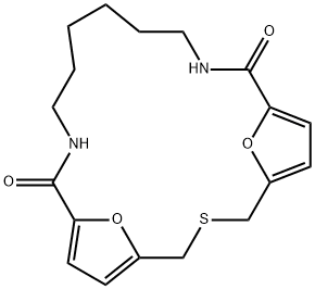 22,23-Dioxa-3-thia-10,17-diazatricyclo[17.2.1.15,8]tricosa-5,7,19,21(1)-tetrene-9,18-dione Struktur