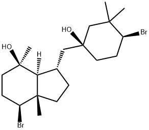 (3S,3aβ)-7α-Bromo-3β-[[(1S,4S)-4-bromo-1-hydroxy-3,3-dimethylcyclohexyl]methyl]octahydro-4,7aα-dimethyl-1H-inden-4α-ol Struktur