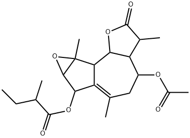 2-Methylbutanoic acid 4-acetoxy-2,3,3a,4,5,7,7a,8a,8b,8c-decahydro-3,6,8a-trimethyl-2-oxooxireno[2,3]azuleno[4,5-b]furan-7-yl ester Struktur