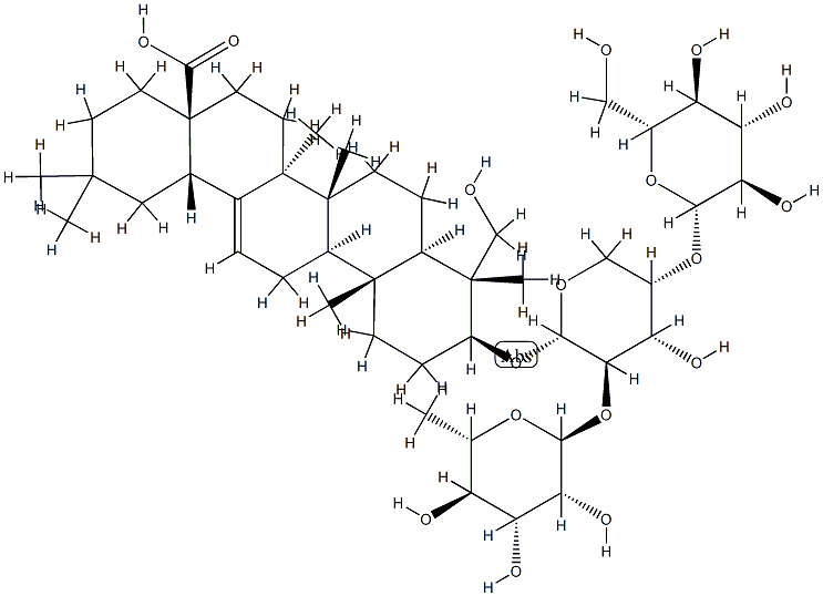 Hederagenin 3-O-α-L-rhaMnopyranosyl(1→2)-(β-D-glucopyranosyl(1→4))-α-L-arabinopyranoside Struktur