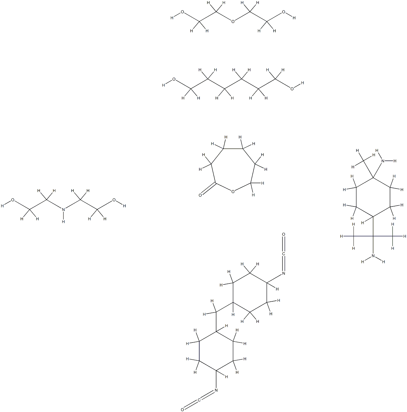 2-Oxepanone, polymer with 4-amino-α,α,4- trimethylcyclohexanemethanamine, 1,6-hexanediol, 2,2'-iminobis[ethanol], 1,1'-methylenebis[4-isocyanatocyclohexane] and 2,2'-oxybis[ethanol] Struktur