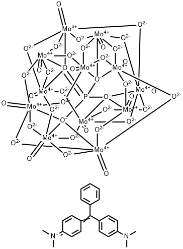 Methanaminium, N-[4-[[4-(dimethylamino)phenyl]phenylmethylene]-2,5-cyclohexadien-1-ylidene]-N-methyl-, tetracosa-mu-oxododecaoxo[mu12-[phosphato(3-)-O:O:O:O':O':O':O'':O'':O'':O''':O''':O''']]dodecamolybdate(3-) (3:1) Struktur