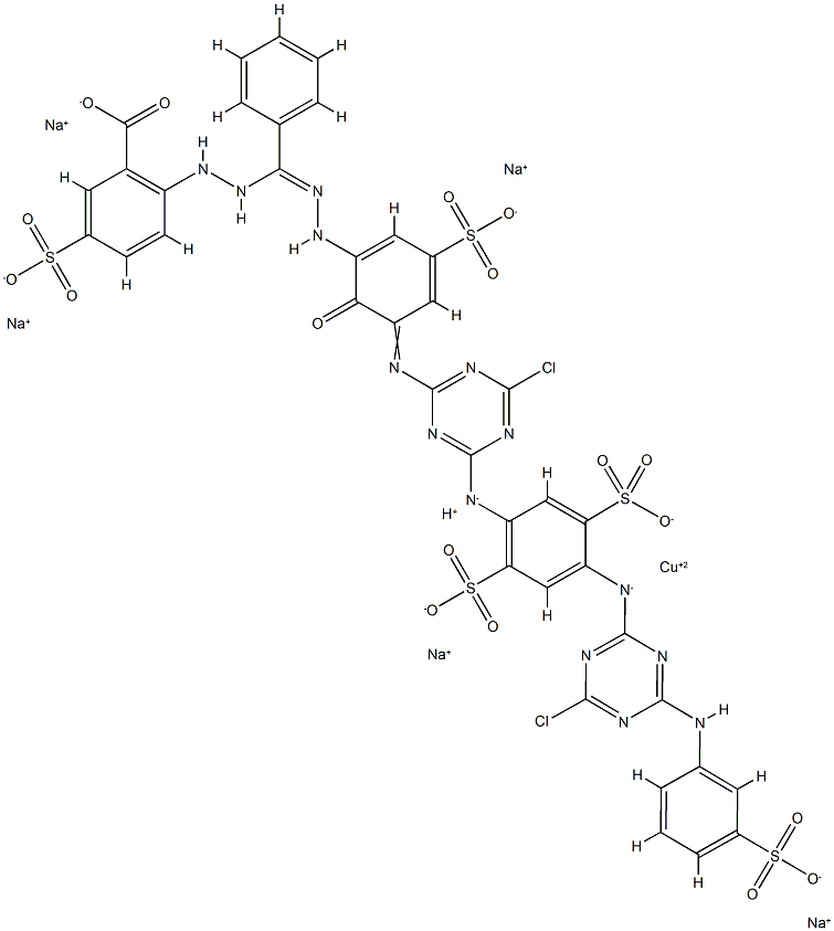 Cuprate(6-), [2-[[[[3-[[4-chloro-6-[[4-[[4-chloro-6-[(3-sulfophenyl)amino]-1,3,5-triazin-2-yl]amino]-2,5-disulfophenyl]amino]-1,3,5-triazin-2-yl]amino]-2-hydroxy-5-sulfophenyl]azo]phenylmethyl]azo]-5-sulfobenzoato(8-)]-, pentasodium hydroge Struktur