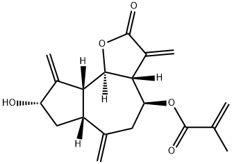 2-Methylpropenoic acid [(3aR,6aβ,9aβ,9bα)-dodecahydro-8α-hydroxy-3,6,9-tris(methylene)-2-oxoazuleno[4,5-b]furan-4β-yl] ester Struktur