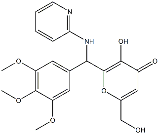 3-hydroxy-6-(hydroxymethyl)-2-[(2-pyridinylamino)(3,4,5-trimethoxyphenyl)methyl]-4H-pyran-4-one Struktur