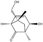 Bicyclo[3.2.1]oct-2-en-8-one, 4-hydroxy-7-(hydroxymethyl)-5,7-dimethyl-, (1R,4S,5R,7S)-rel- (9CI) Struktur