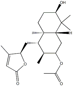 (S)-5-[[(1S,4aα)-3α-Acetoxydecahydro-6α-hydroxy-2α,5,5,8aβ-tetramethylnaphthalen-1β-yl]methyl]-4-methylfuran-2(5H)-one Struktur