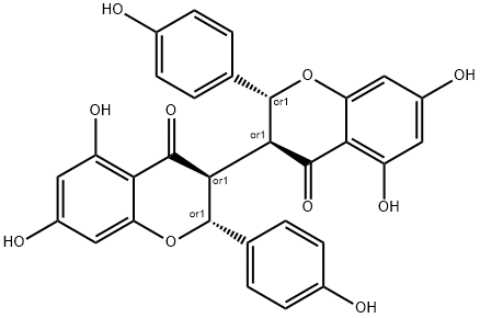 2,2',3,3'-Tetrahydro-5,5',7,7'-tetrahydroxy-2,2'-bis(4-hydroxyphenyl)-3,3'-bi[4H-1-benzopyran]-4,4'-dione Struktur