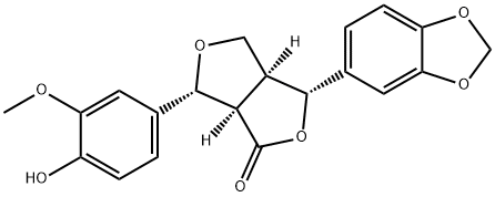 (3S,3aα,6aα)-3α-(1,3-Benzodioxol-5-yl)-6α-(4-hydroxy-3-methoxyphenyl)tetrahydro-1H,3H-furo[3,4-c]furan-1-one Struktur