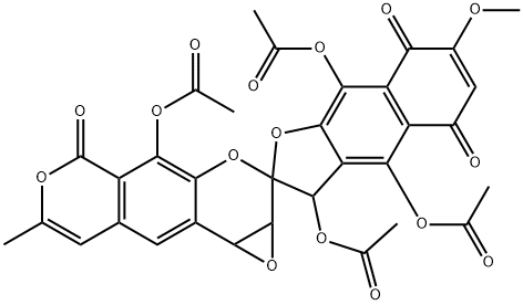 3,4,4',9-Tetrakis(acetyloxy)-1'a,9'b-dihydro-7-methoxy-7'-methylspiro[naphtho[2,3-b]furan-2(3H),2'(5'H)-oxireno[d]benzo[1,2-b:5,4-c']dipyran]-5,5',8-trione Struktur