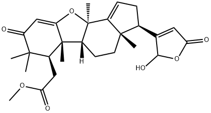 (10α,13α,17α)-21,23-Epoxy-21-hydroxy-2,2,8-trimethyl-3,23-dioxo-B,24-dinor-6-oxachola-4,14,20(22)-triene-1α-acetic acid methyl ester Struktur