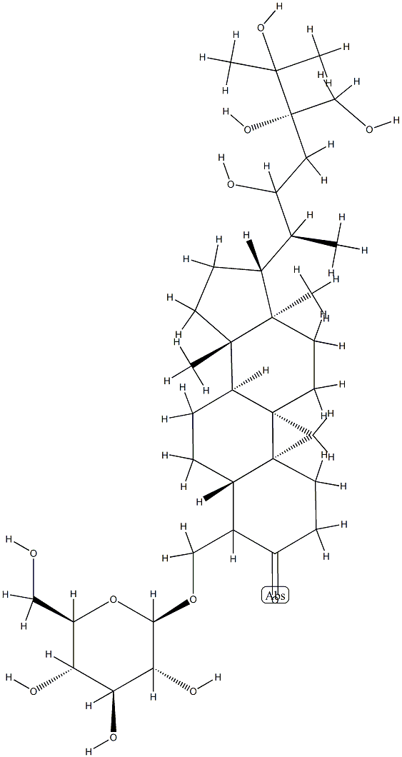 4-[(β-D-Glucopyranosyloxy)methyl]-22,24,25,28-tetrahydroxy-14-methyl-9β,19-cyclo-5α-ergostan-3-one Struktur