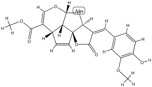 (3aS,9aS)-3,3a,7aα,9bα-Tetrahydro-3-[(E)-(4-hydroxy-3-methoxyphenyl)methylene]-2-oxo-2H,4aαH-1,4,5-trioxadicyclopent[a,hi]indene-7-carboxylic acid methyl ester Struktur